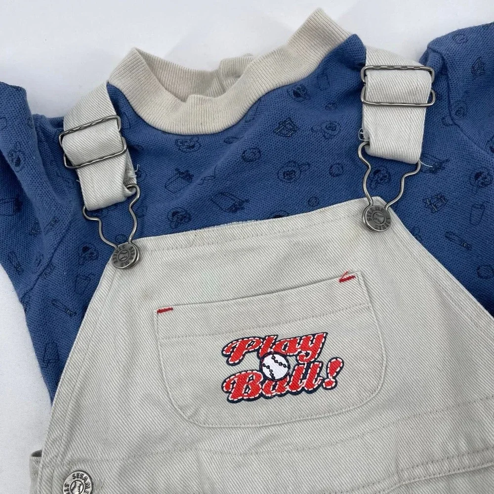 Vintage Y2K Sesame Street Elmo Kid's Character Overalls Rare Cookie Monster 18 M